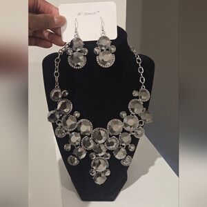 Elegant Silver Statement Necklace and Earring Set